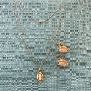1/20 12 Good-Filled Cameo Necklace and Goldtone Screw-back Cameo Earrings